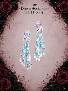 New Exclusively Fancy Blue & Pink Zircon Statement Tassel Earrings